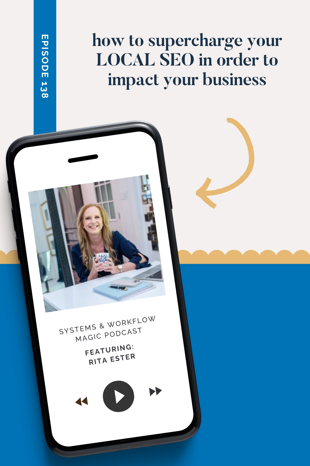 Pinterest-Pin-image-about-Rita-Ester-for-the-systems-and-workflow-magic-podcast-how to supercharge-your-local-seo